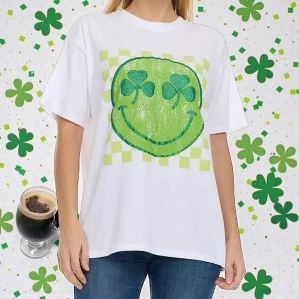 Freeze T-Shirt Unisex XL White St. Patrick's Day Shamrock Smiley Face - Picture 2 of 7